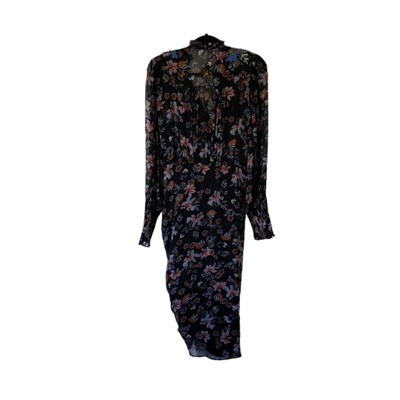 Veronica Beard Shaia Embellished Ruched Ruffle Sleeve Dress in Black Multi Sz 6 - Picture 6 of 13